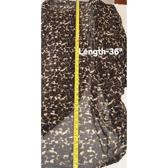 World Market Leopard Print Kimono Free Size Brown Tan Open Front Cover Up Sheer - Picture 7 of 9